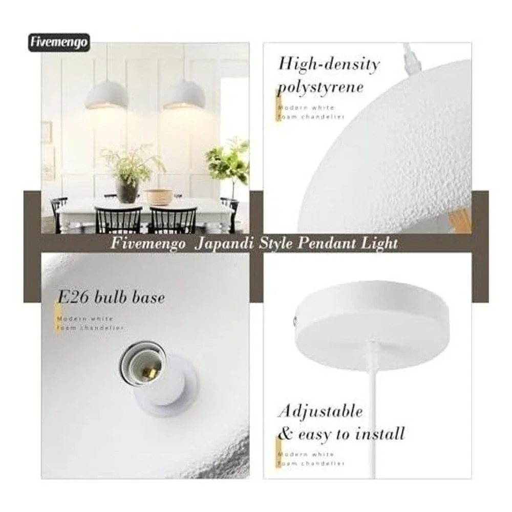 Fivemengo Modern Pendant Light White Textured Dome Hanging Ceiling Fixture E26